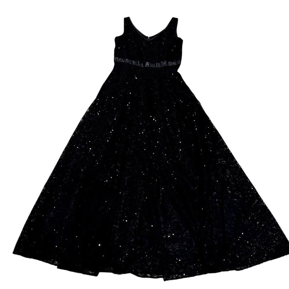 Tahari Arthur S. Levine Black Sequin Lace Sleeveless Fit & Flare Gown Size 8